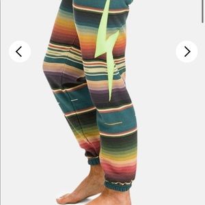 Aviator Nation Multicolor Sweatpants with Neon Green lightning bolt
